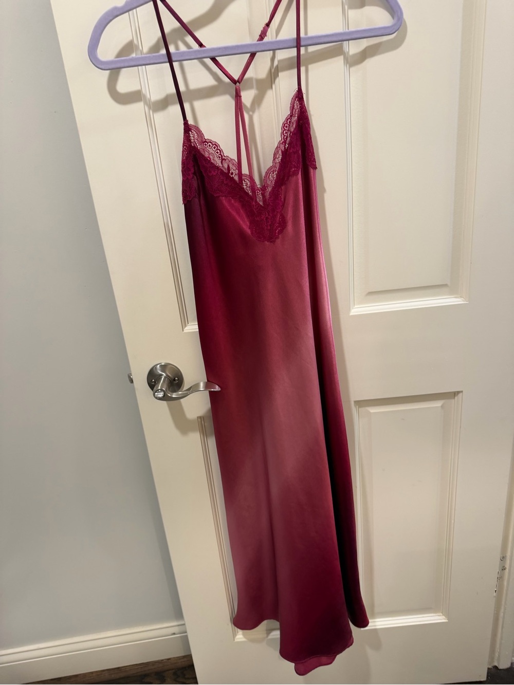 Lace-Trim Satin Slip Dress in Wine